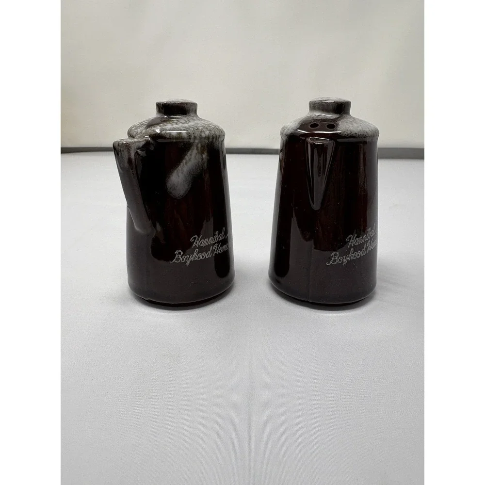 Vintage Old Economy Salt & Pepper Shakers Brown Stoneware Kettle – Hannibal MO